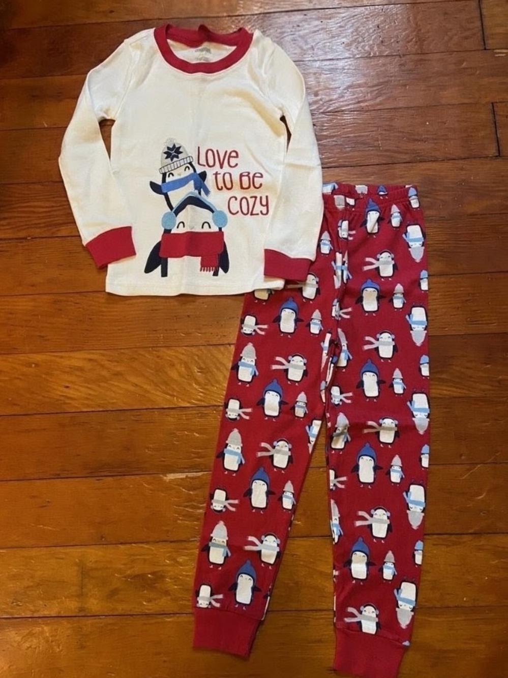 Gymboree Red and Cream Penguin Pajama Set